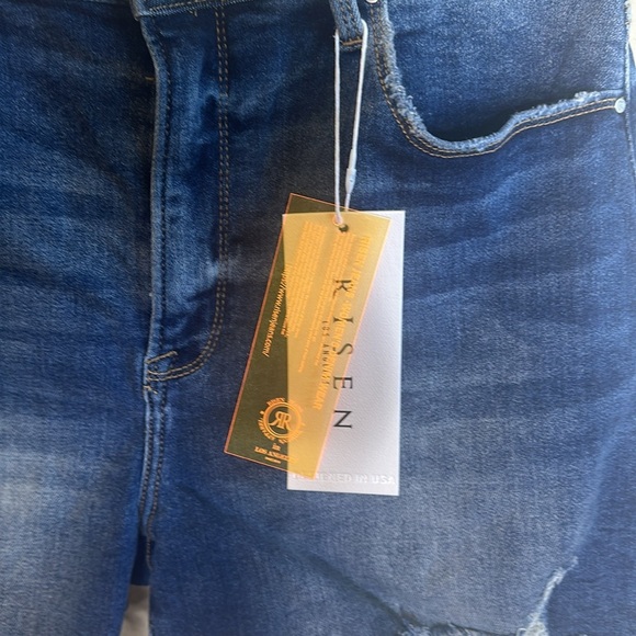 Risen High Rise Shorts Dark Wash Womens Size 1XL Distressed - Picture 7 of 15